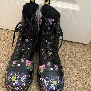 Dr. Martens Black Floral Combat Boots